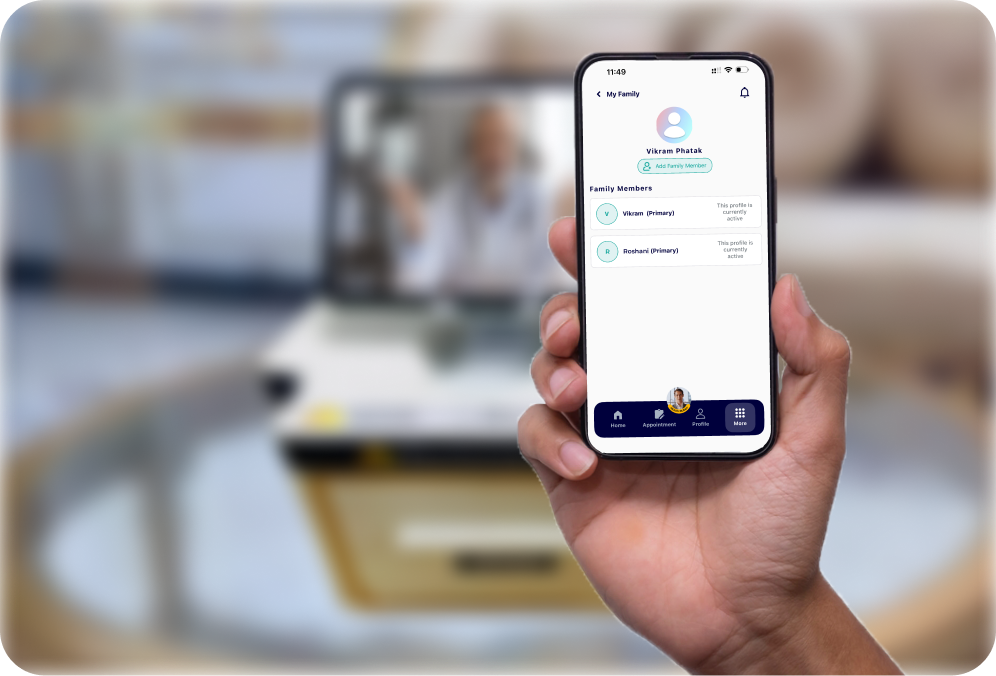 Multi-Member Family Health Profiles - AxonHomeClinic feature showing One device supports multiple family members, making it ideal for families with c...
