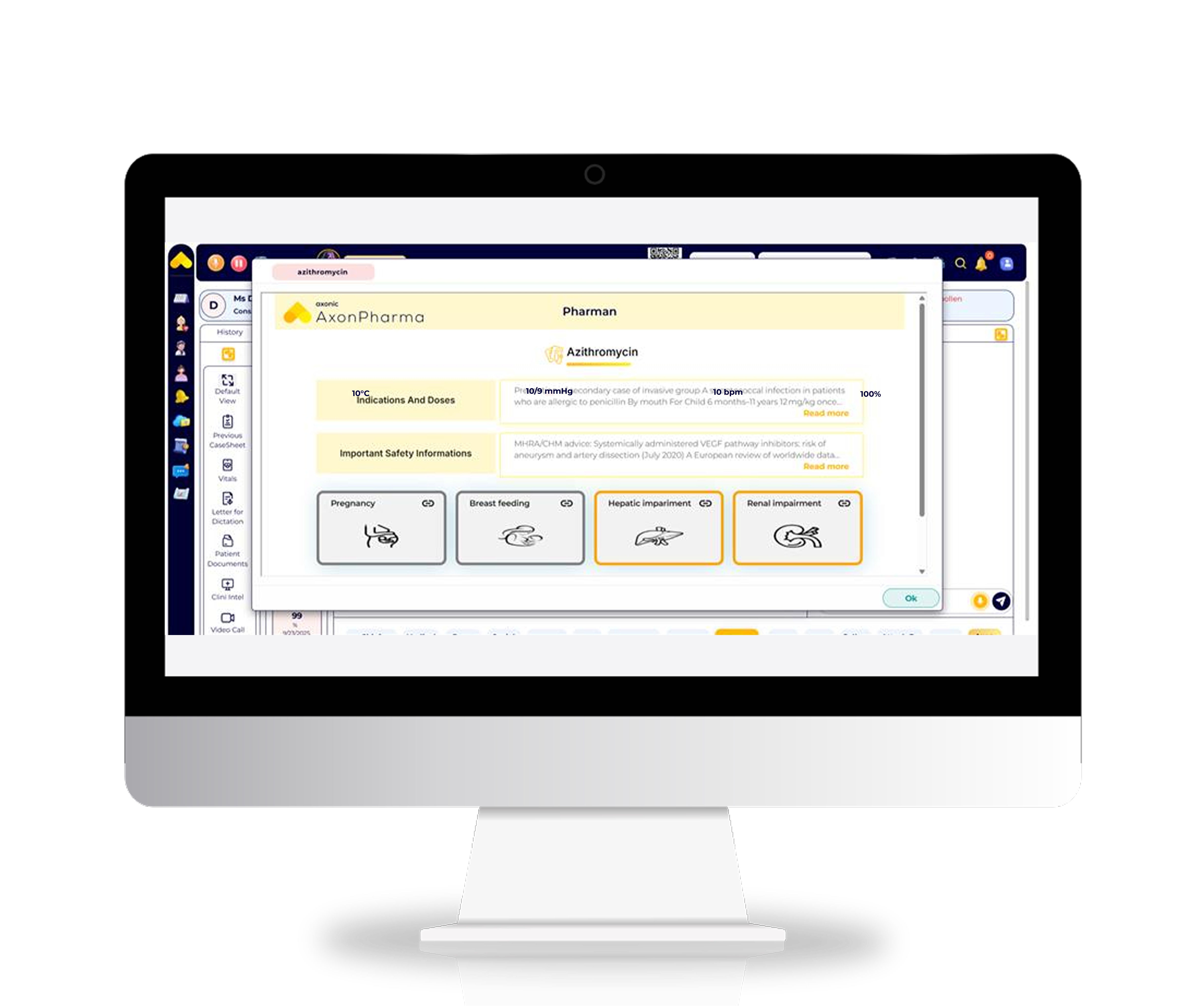 Drug Safety and Compliance Management - AxonMD clinic management feature showing Enhance patient safety and adherence with intelligent prescription tools. The sy...